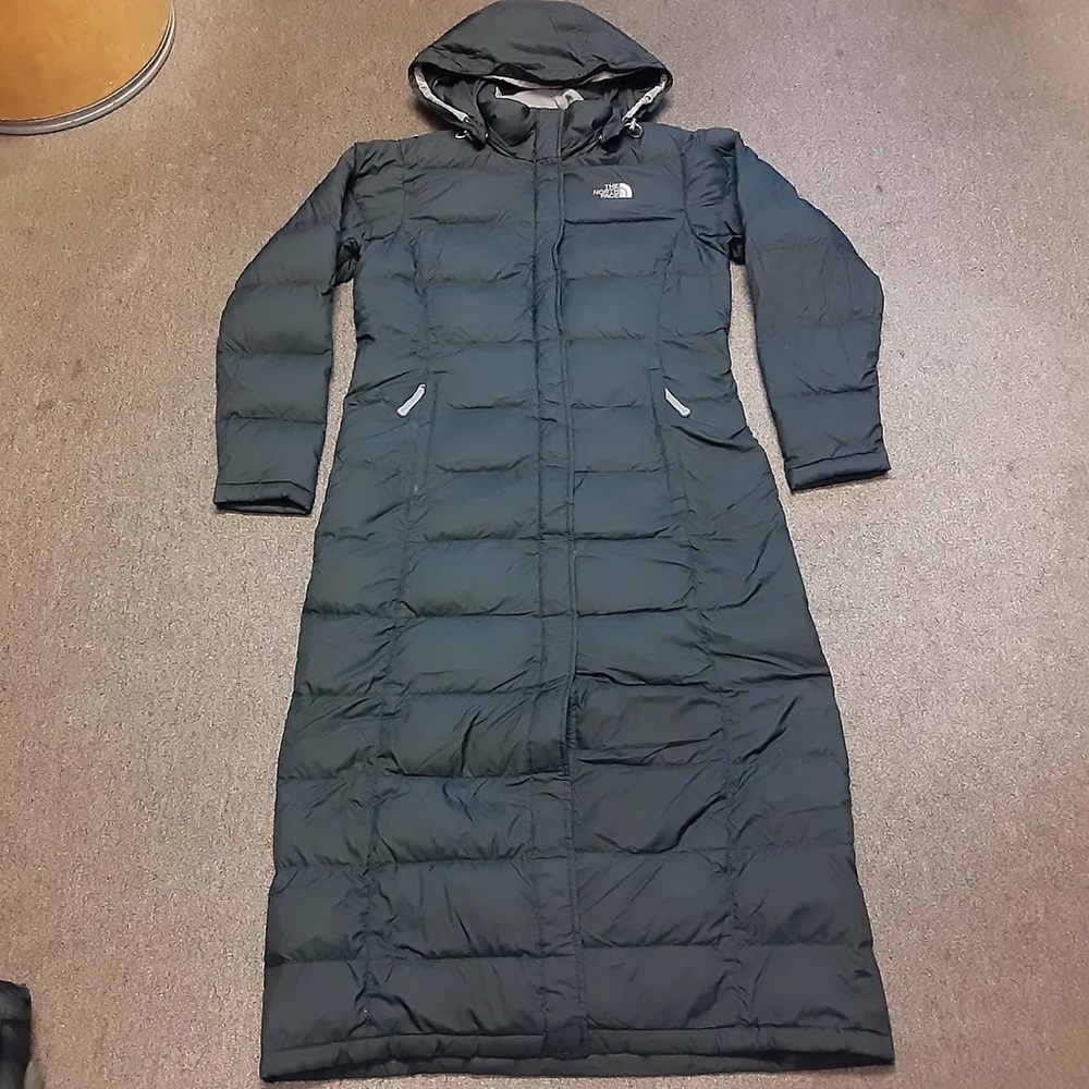 Womens The North Face Zip Up Down Quilted Puffer Parka Long Coat Jacket BLK Med